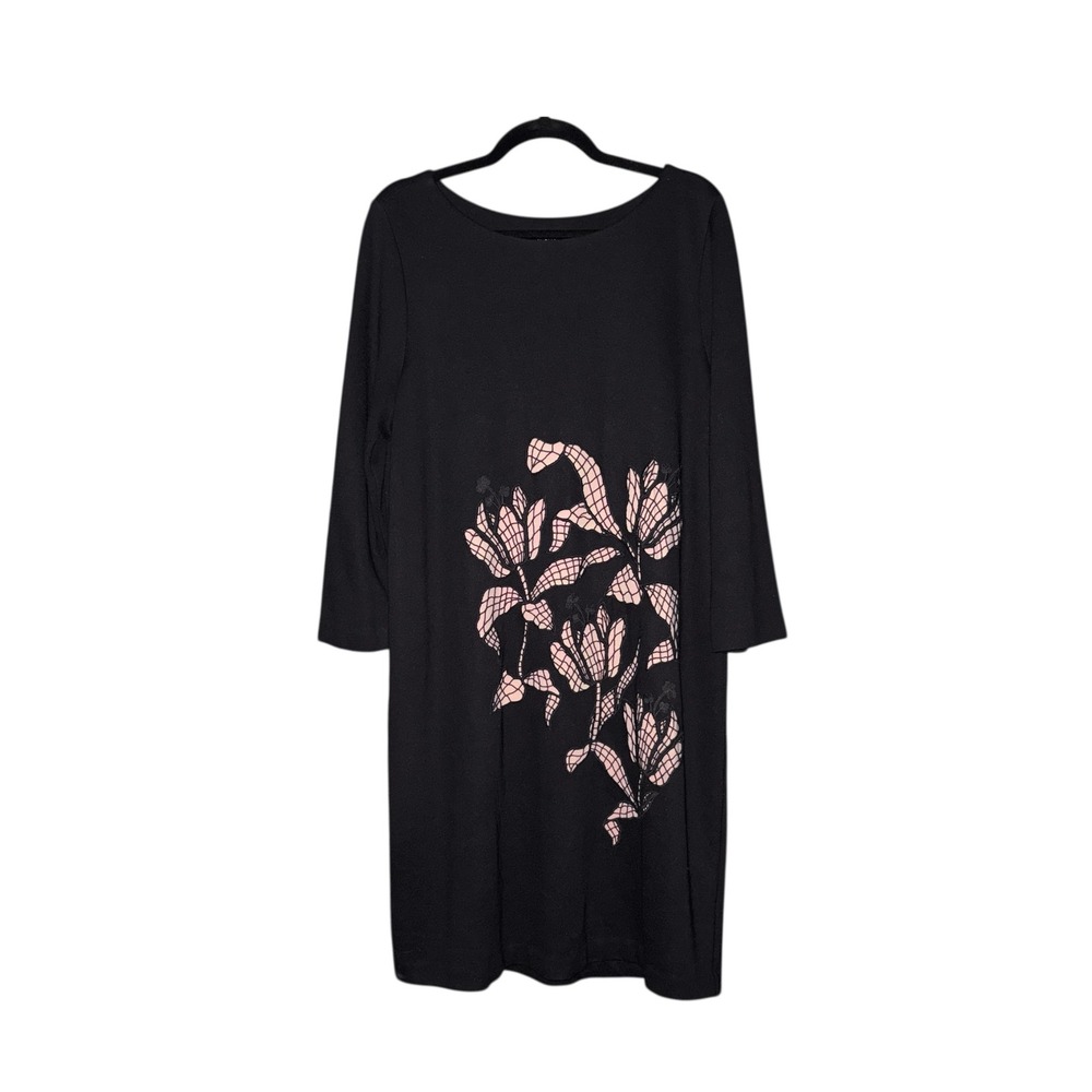 Escada Black Floral Cutout Shift Dress EU 44 US 14 3/4 Sleeve